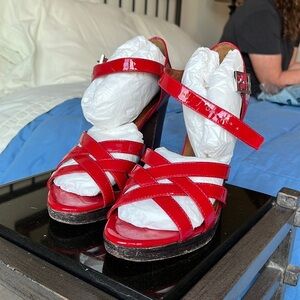 Bebe Red Patent Leather Platform Heels, Sz 8